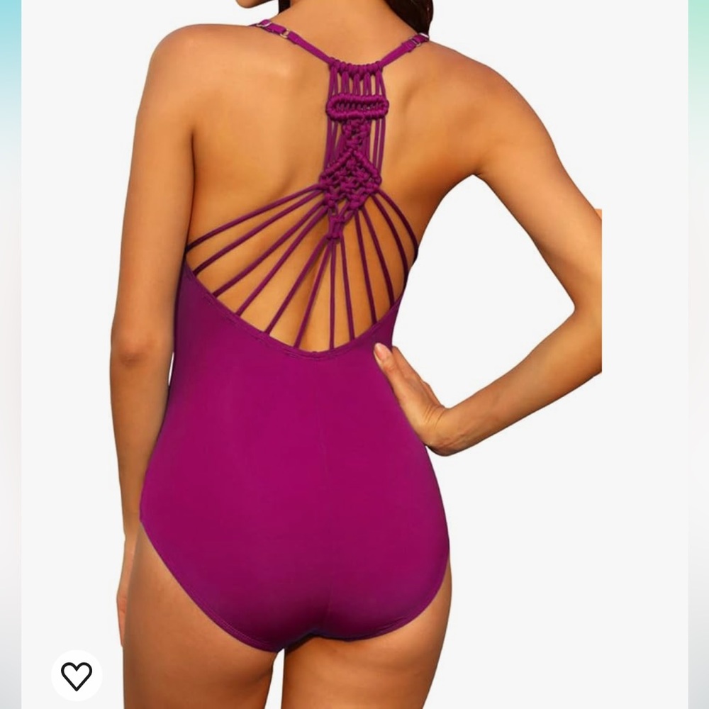 Tummy Control One Piece Bathing Suits V Neck Swimsuits Hand-Braid Macrame Ruched